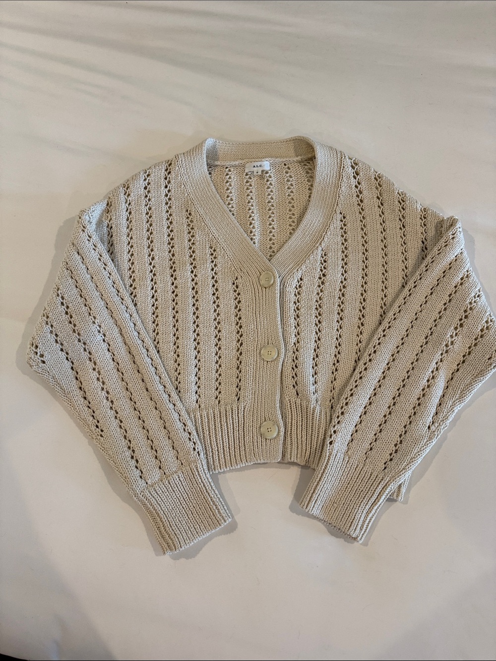 A.L.C. Open-Knit Cream Cropped Cardigan